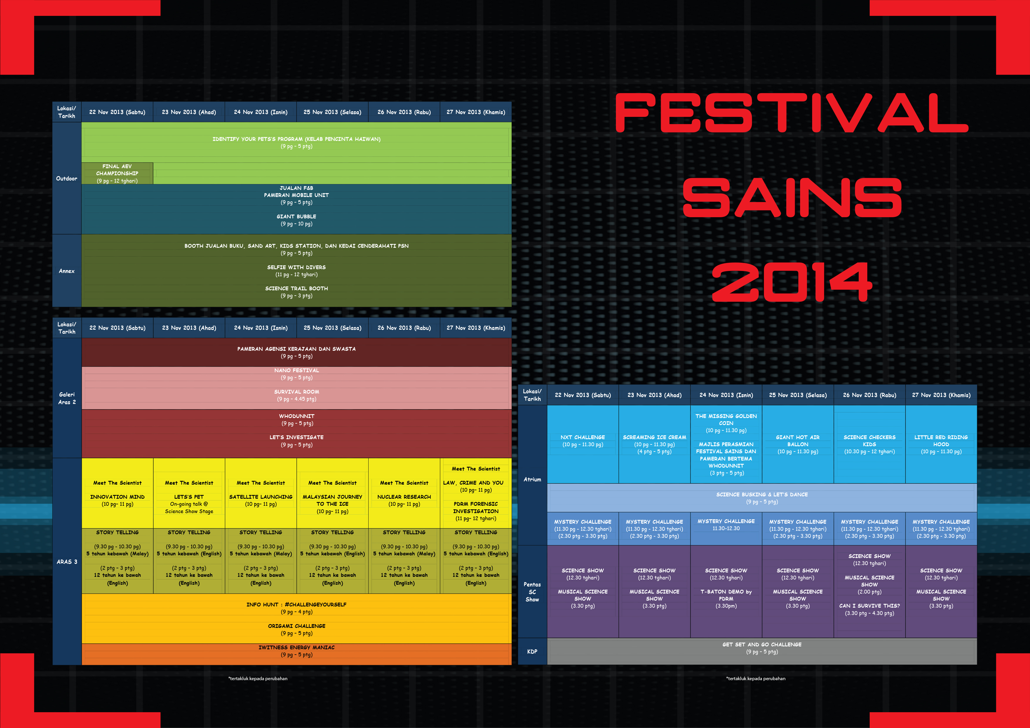 Jadual Aktiviti Festival Sains 2014